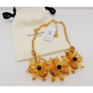 Kate Spade Blooming Brilliant Necklace Amber Flowers Statement NWT